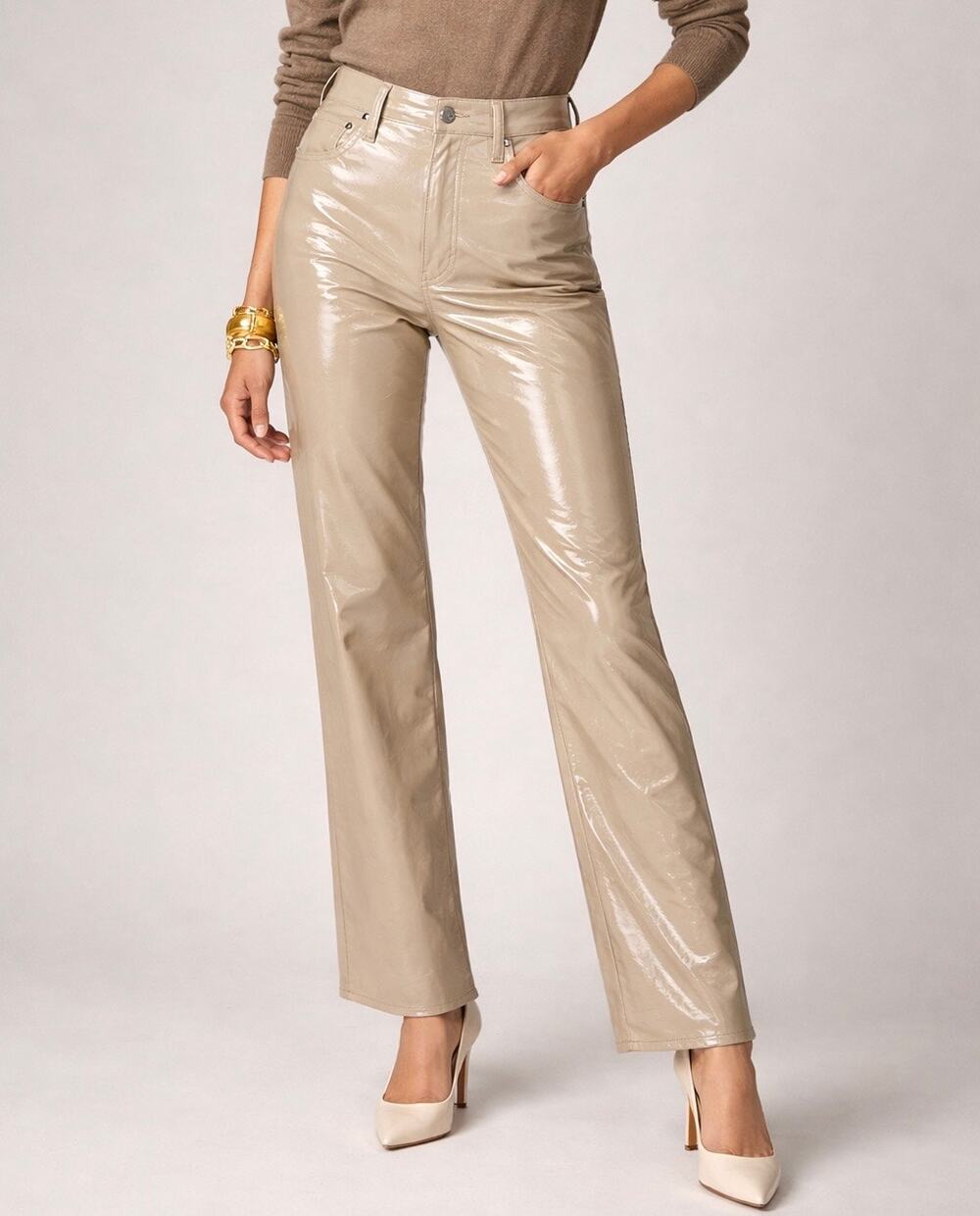 J.Crew Collection Demi Boot Faux Patent Leather Pants Size 30 Khaki Beige